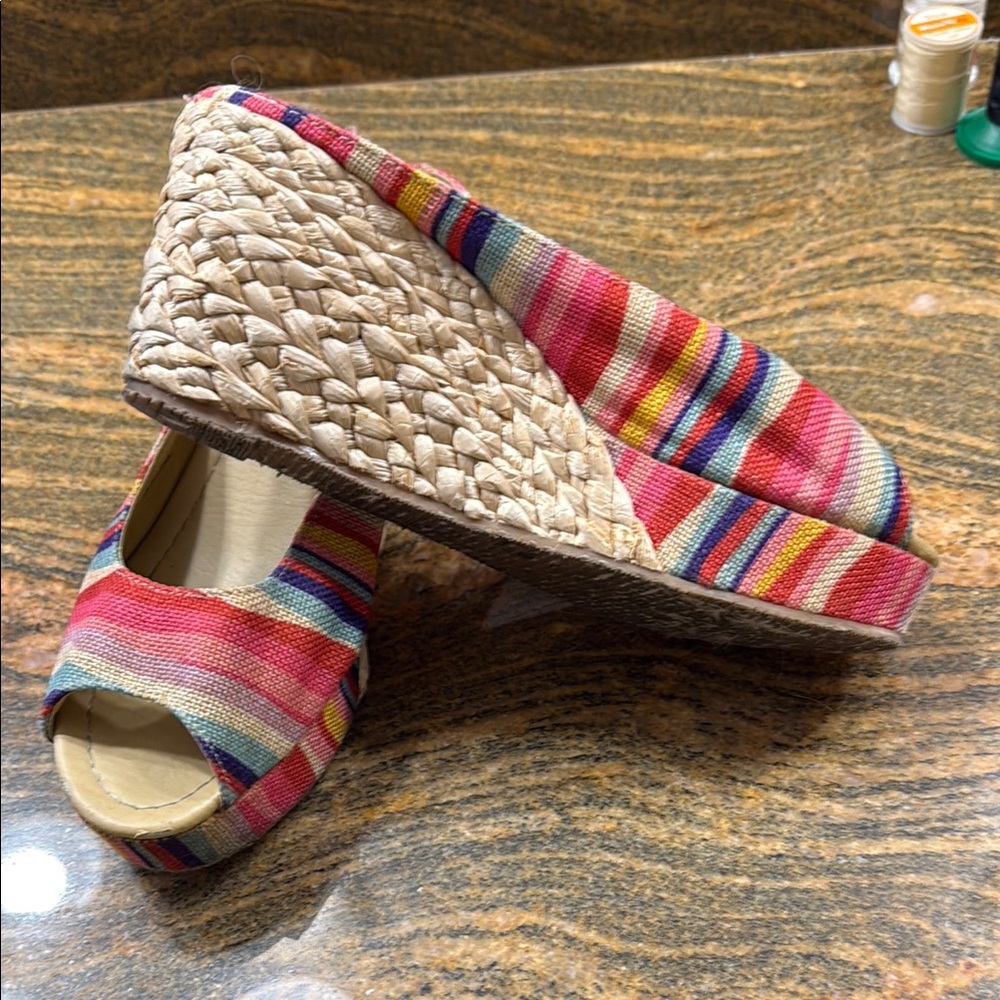 CL by Laundry Red and Pink Espadrille Wedges